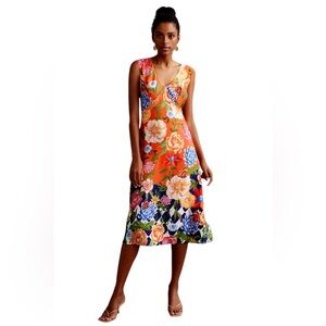 Anthropologie Low Back Printed Midi Dress Size 2